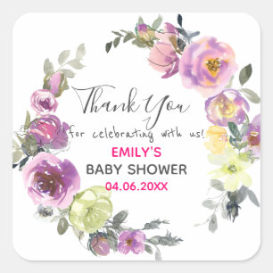 Mooie Paarse Bloemenslinger Bedankt Baby Shower Vierkante Sticker