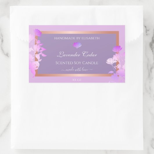 Mooie Paarse bloemenverpakkingsetiketten chic Rechthoekige Sticker (Tas)