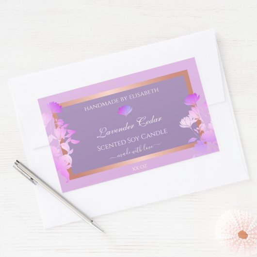 Mooie Paarse bloemenverpakkingsetiketten chic Rechthoekige Sticker (Envelop)
