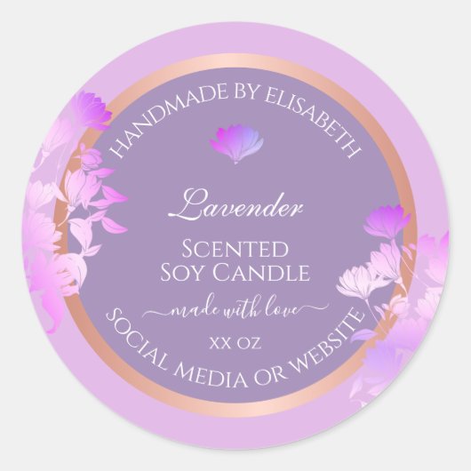Mooie Paarse bloemenverpakkingsetiketten chic Ronde Sticker (Voorkant)