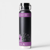 Mooie Paarse Bloemige Bruidsmeisje Naam Bruiloft Waterfles (Achterkant)