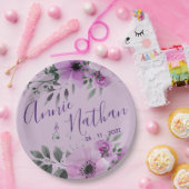 Mooie Paarse Bloemige Cute Romantische Trouwfeest Papieren Bordje (Feest)