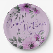 Mooie Paarse Bloemige Cute Romantische Trouwfeest Papieren Bordje (Voorkant)