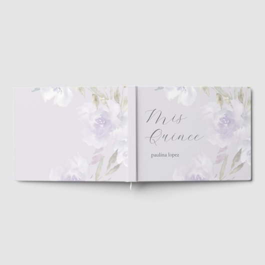 Mooie Paarse bloemige Mis Quince Quinceanera Gastenboek (Volledig)