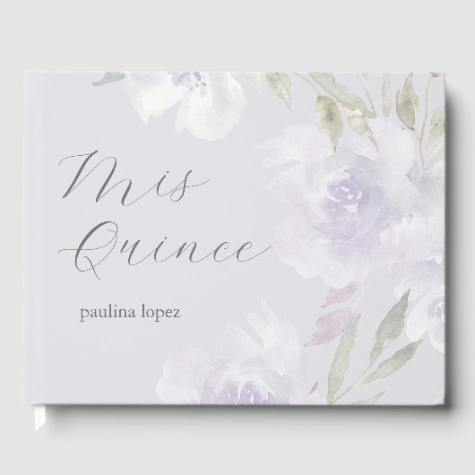 Mooie Paarse bloemige Mis Quince Quinceanera Gastenboek (Voorkant)