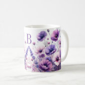 Mooie paarse bloemige monogram hibiscus mok (Voorkant rechts)