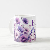 Mooie paarse bloemige monogram hibiscus mok (Voorkant links)