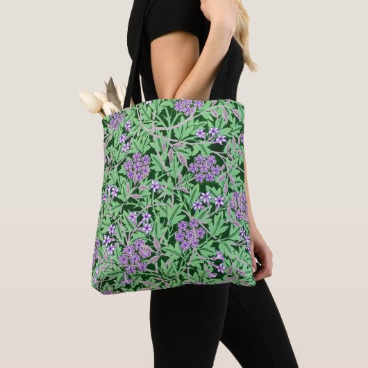 Mooie paarse bloemmotief tote bag (Dichtbij)