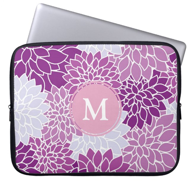 Mooie paarse bloempatroon monogram laptop sleeve (Voorkant)