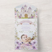 Mooie Paarse bloemprinses Eerste Verjaardag All In One Uitnodiging (Binnen)