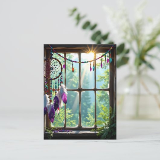 Mooie Paarse Droomvanger in Raam   Briefkaart (Staand voorkant)