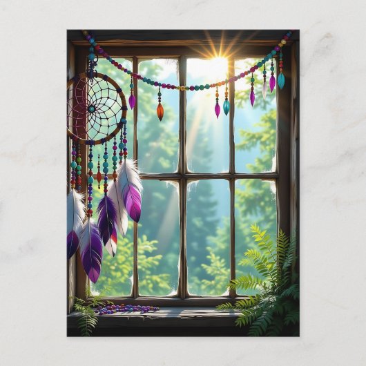 Mooie Paarse Droomvanger in Raam   Briefkaart (Voorkant)
