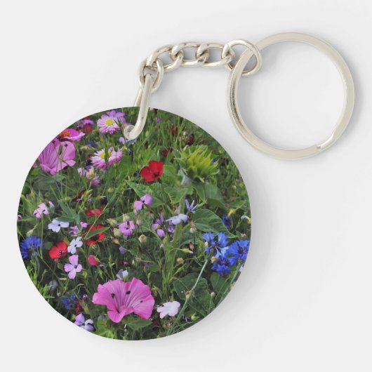 Mooie Paarse en blauwe wilde bloemen Sleutelhanger (Achterkant)