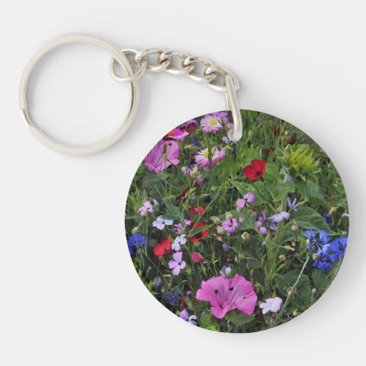 Mooie Paarse en blauwe wilde bloemen Sleutelhanger (Voorkant)