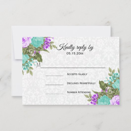 Mooie Paarse en Blauwgroen bloem - RSVP (Achterkant)