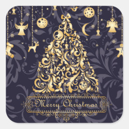Mooie Paarse en gouden kerstversieringen Vierkante Sticker