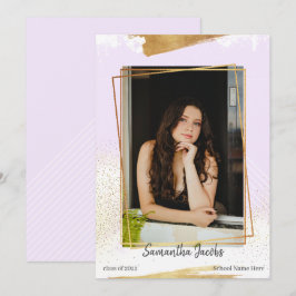 Mooie paarse en gouden omrande afstudeeraankondigi kaart