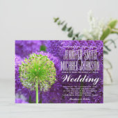 Mooie paarse en groene bloem bruiloft uitnodiginge kaart (Staand voorkant)