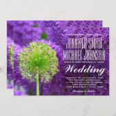 Mooie paarse en groene bloem bruiloft uitnodiginge kaart (Voorkant / Achterkant)