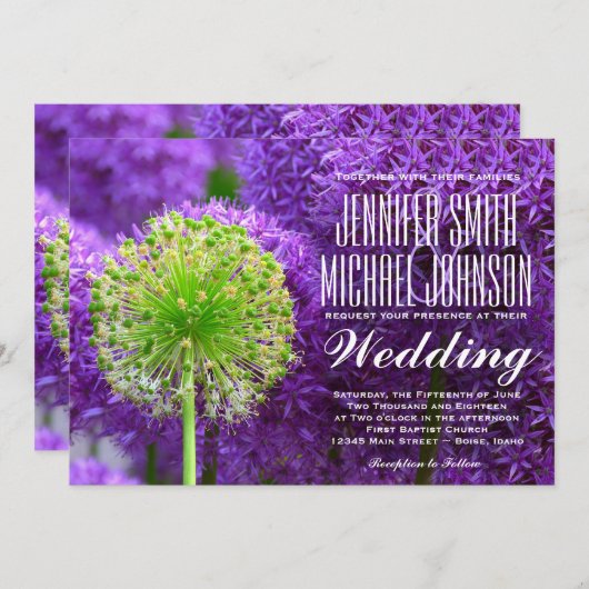 Mooie paarse en groene bloem bruiloft uitnodiginge kaart (Voorkant / Achterkant)