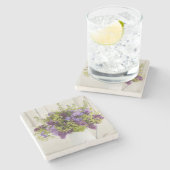 Mooie paarse en groene bloemboquet stenen onderzetter (Zijkant)