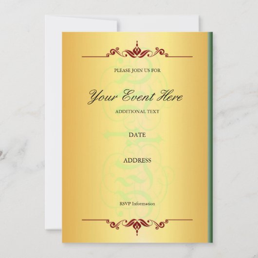 Mooie paarse en groene in gouden uitnodiging (Achterkant)