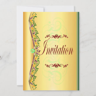 Mooie paarse en groene in gouden uitnodiging