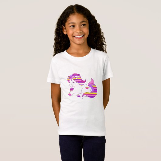 Mooie Paarse en Roze Gestreepte Eenhoorn Shirt (Voorkant volledig)