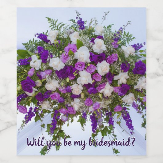 Mooie Paarse en Witte Bloemen Bruidsmeisje Wijn Wijn Etiket (Enkel label)