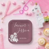 Mooie paarse en witte bloemige bruiloft  papieren bordje (Feest)