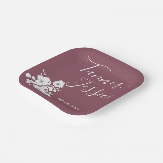 Mooie paarse en witte bloemige bruiloft papieren bordje (Gebogen)