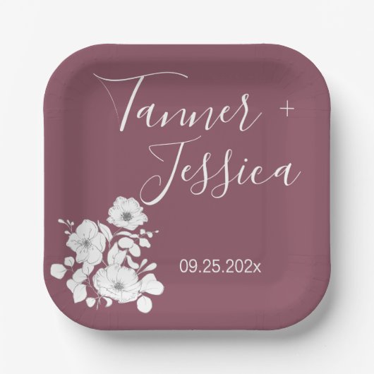 Mooie paarse en witte bloemige bruiloft  papieren bordje (Voorkant)