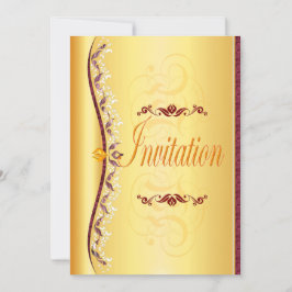 Mooie paarse en witte in gouden uitnodiging