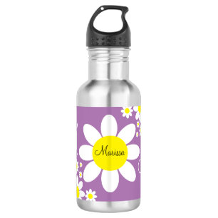 Mooie paarse en witte madeliefjes bloemige aangepa waterfles