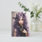 Mooie Paarse Fairy Vlinders Zwart Cat Briefkaart (Staand voorkant)