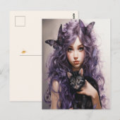 Mooie Paarse Fairy Vlinders Zwart Cat Briefkaart (Voorkant / Achterkant)