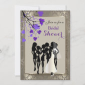 Mooie Paarse Floral en Antiek Silver Damask Kaart (Voorkant)