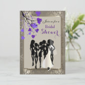 Mooie Paarse Floral en Antiek Silver Damask Kaart (Staand voorkant)