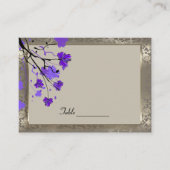 Mooie Paarse Floral en Antiek Silver Damask Plaatskaartje (Voorkant)