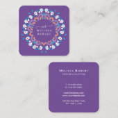 Mooie Paarse Floral Mandala Marble Monogrammed Vierkante Visitekaartje (Voorkant / Achterkant)
