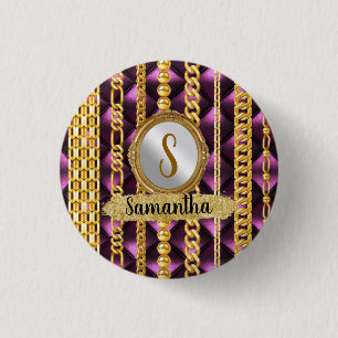 Mooie Paarse Fluwelen Gouden Monogram Elegante Chi Ronde Button 3,2 Cm