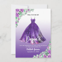 Mooie paarse formele Quinceañera Dama-uitnodiging