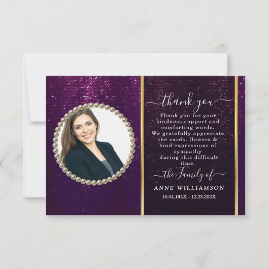 Mooie Paarse foto Funeral Hartelijk dank Bedankkaart (Voorkant)