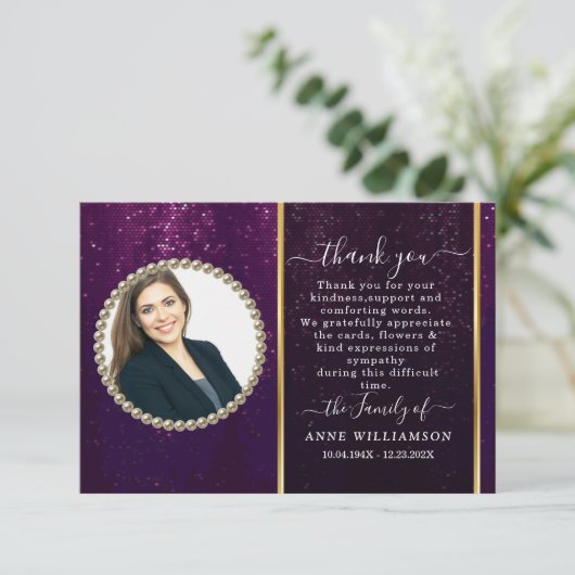 Mooie Paarse foto Funeral Hartelijk dank Bedankkaart (Staand voorkant)