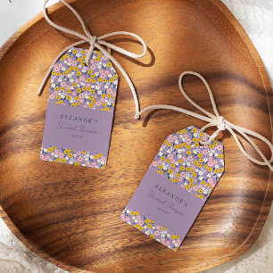 Mooie paarse gele bloemige bruiloft aangepast cadeaulabel
