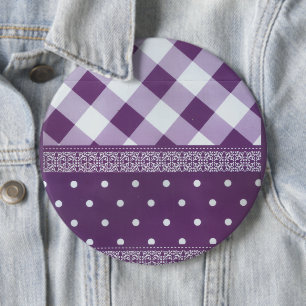 Mooie paarse geruite damast naadloos patroon ronde button 6,0 cm