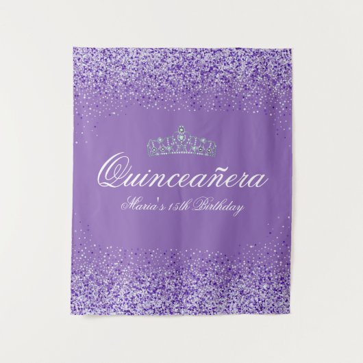 Mooie Paarse Glitter Quinceanera Wandkleed (Voorkant)
