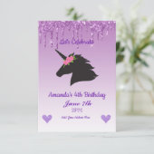 Mooie Paarse Glitterende Bloemige Eenhoorn Kaart (Staand voorkant)