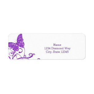 Mooie paarse glitters butterfly adreslabels etiket