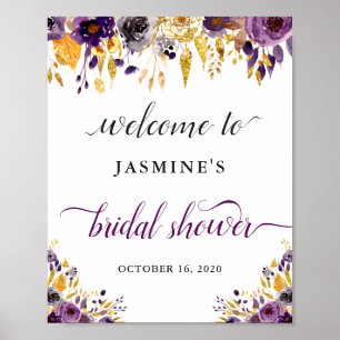 Mooie Paarse Gouden Bloem Bruidsdouche Bord Poster